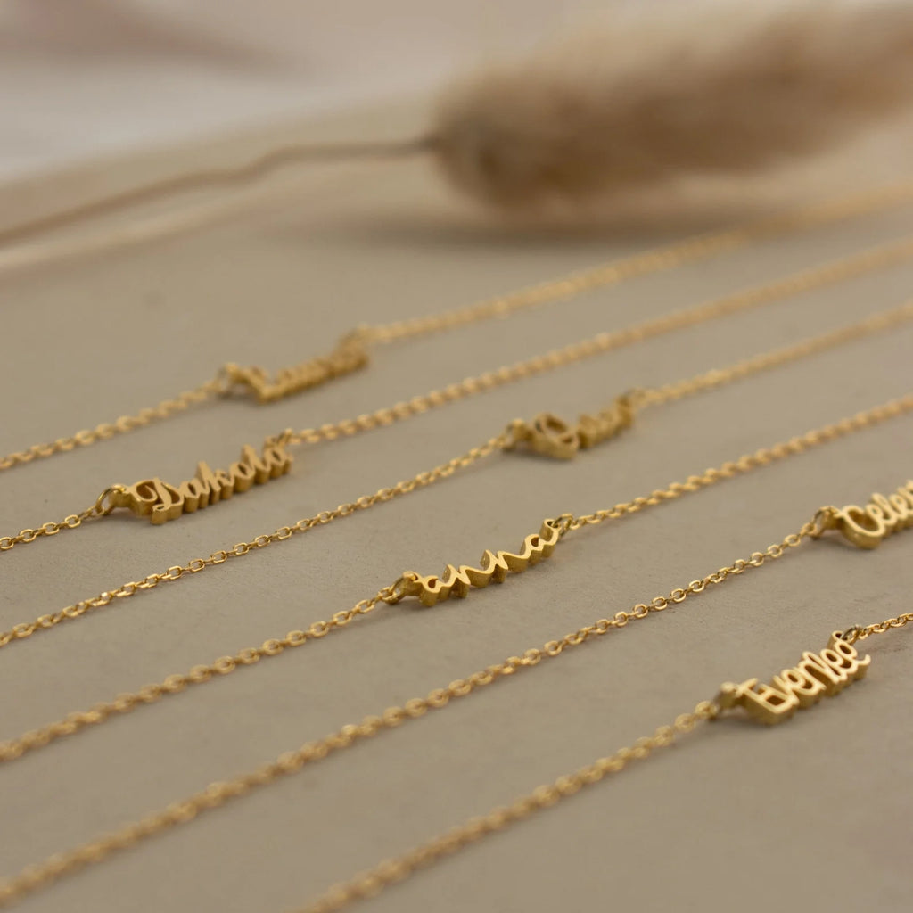Tiny Summer Name Necklace Silver 18K Gold Plated