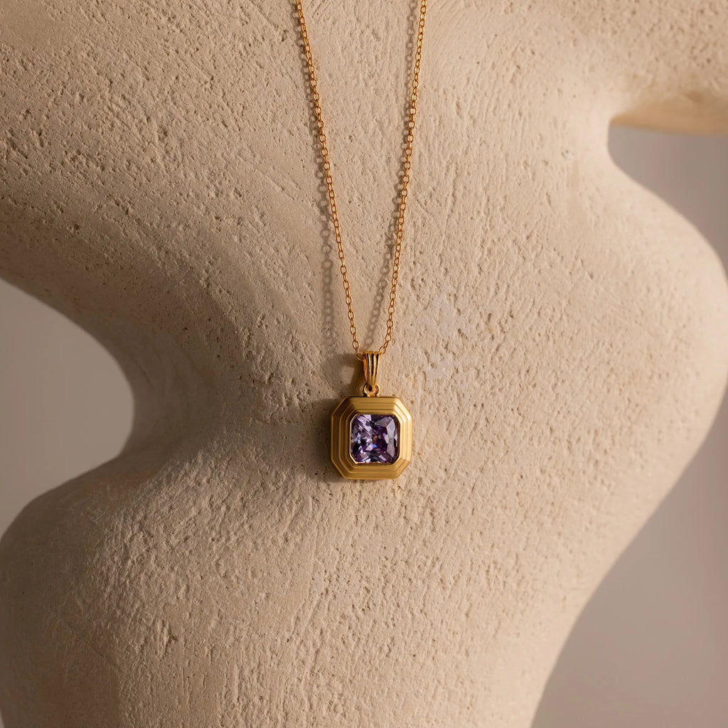 Ribbed Alexandrite Pendant Necklace Silver 18K Gold Plated