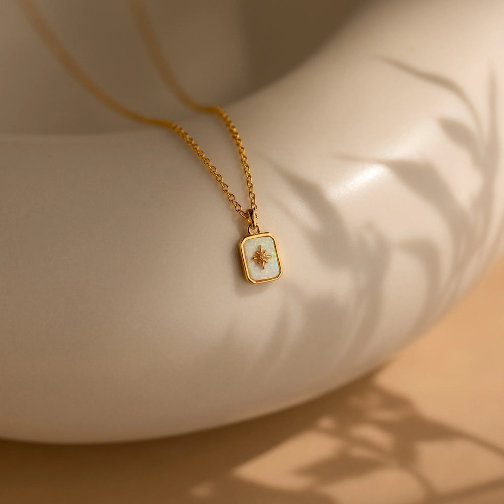 North Star Opal Necklace Silver 18K Gold Plated