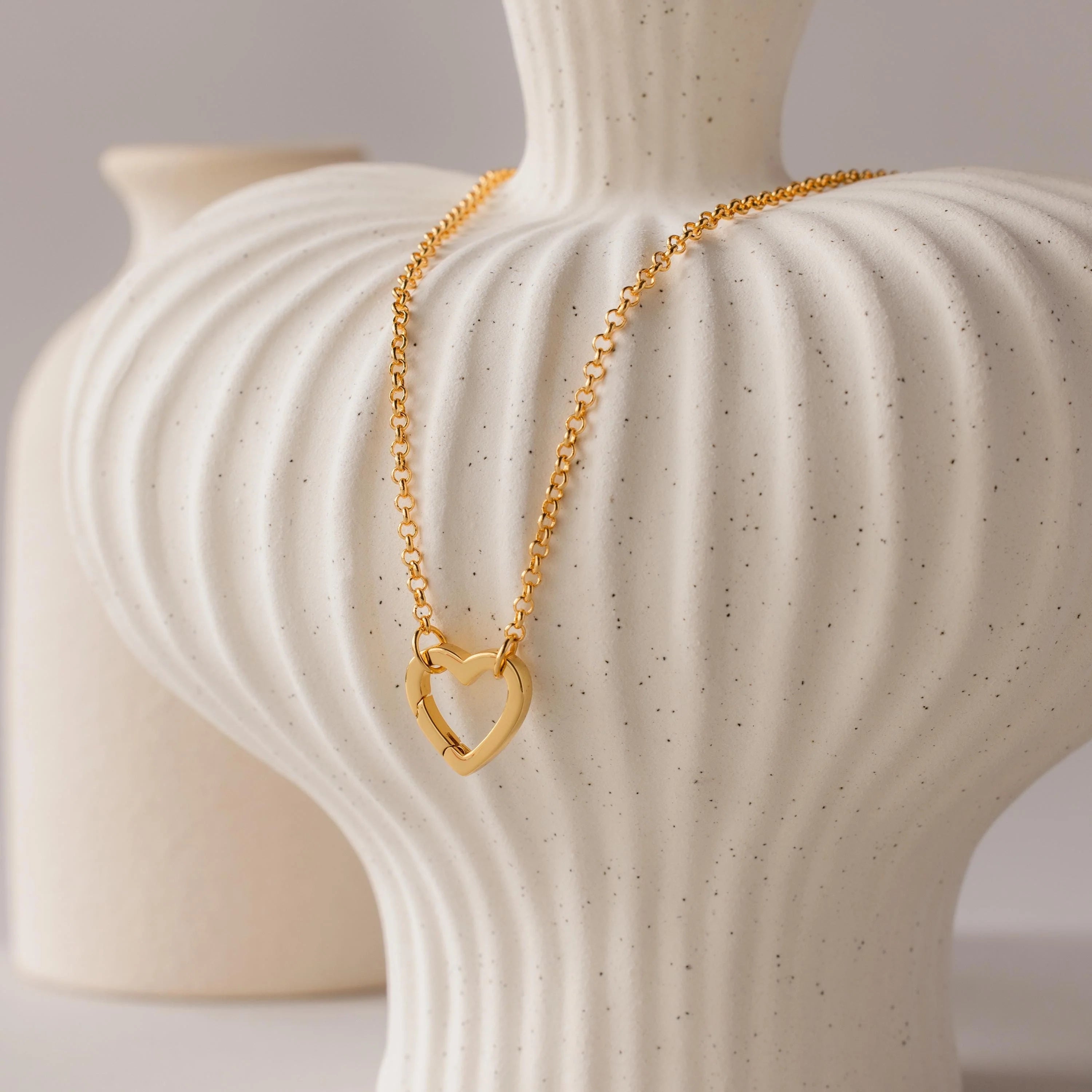 Rolo Heart Clasp Necklace Silver 18K Gold Plated