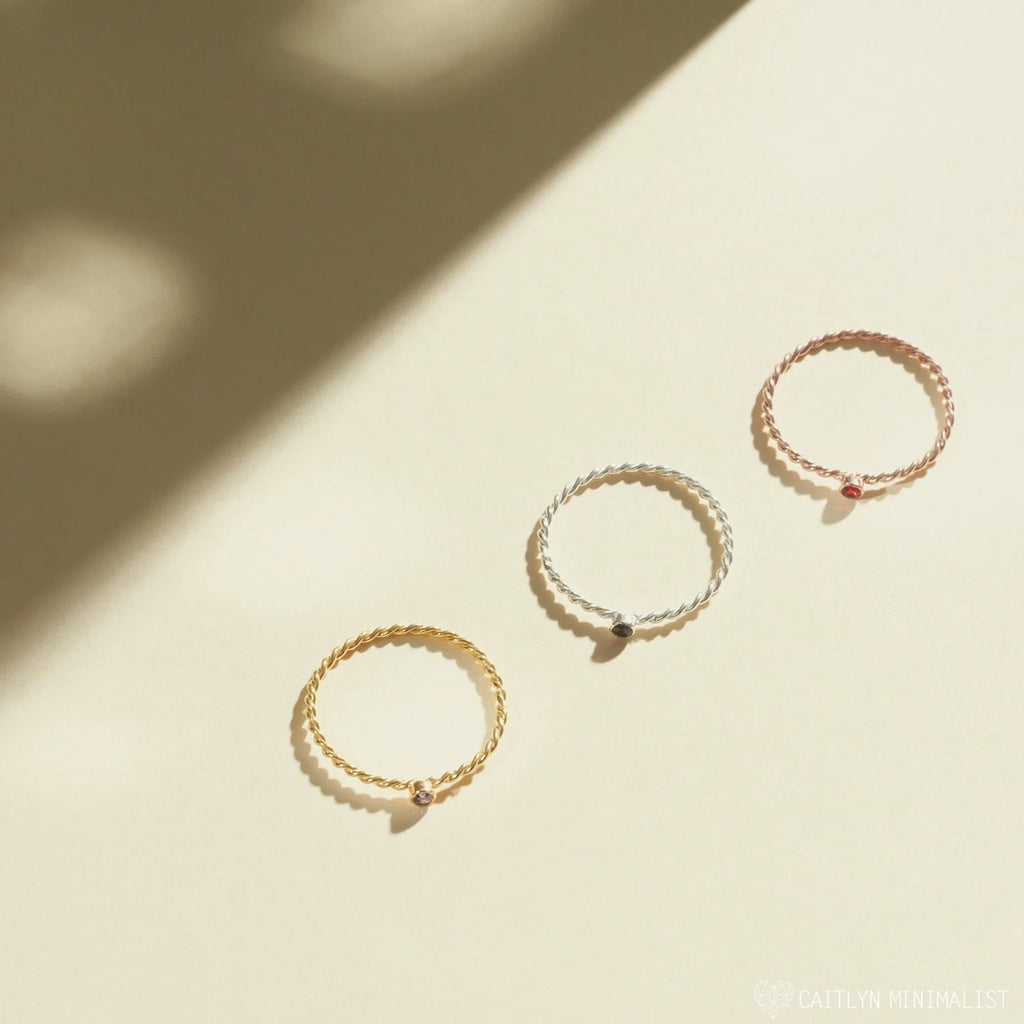 Twisted Birthstone Ring Silver 18K Gold Plated