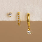 Classic Diamond Earrings Set Silver 18K Gold Plated