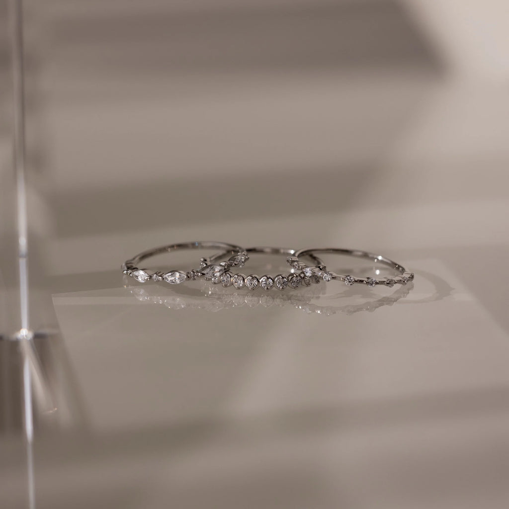 Diamond Crystal Stacking Ring Set Silver 18K Gold Plated