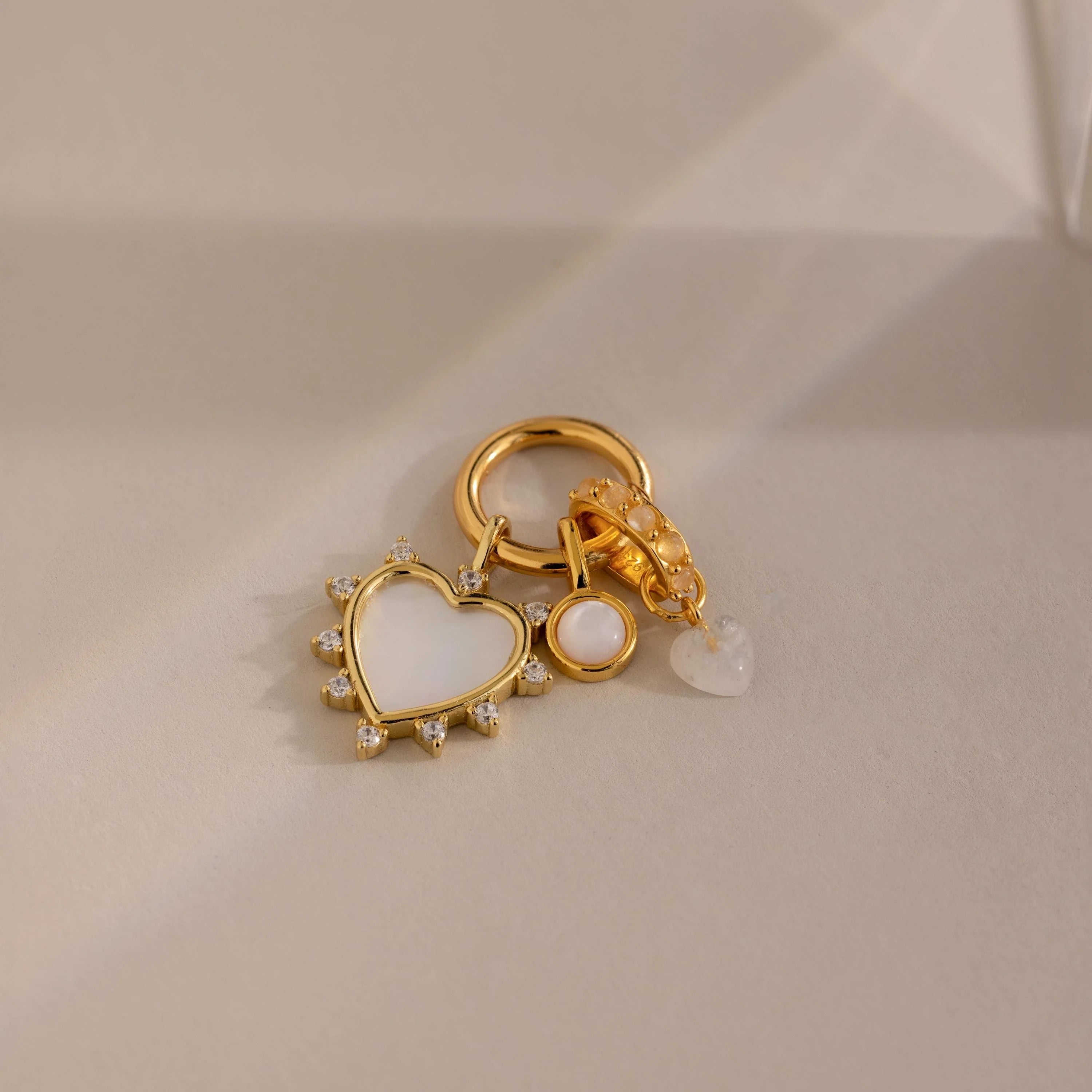 Pave Pearl Heart Charm Silver 18K Gold Plated