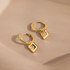 Art Deco Diamond Tag  Charm Huggies Silver 18K Gold Plated