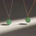 Round Jade Pendant Necklace Silver 18K Gold Plated