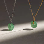 Round Jade Pendant Necklace Silver 18K Gold Plated