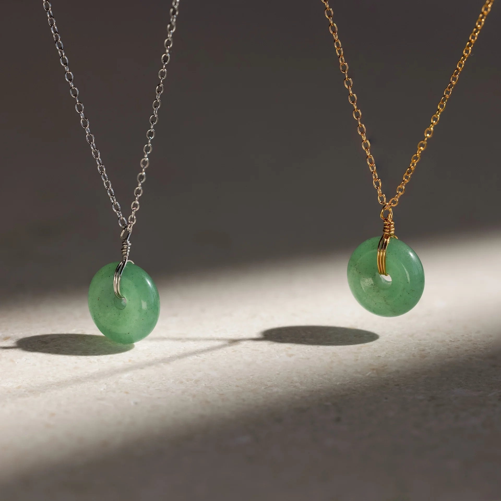 Round Jade Pendant Necklace Silver 18K Gold Plated