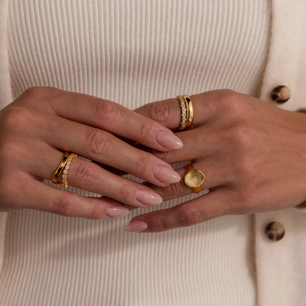 Organic Fingerprint Signet Ring Silver 18K Gold Plated