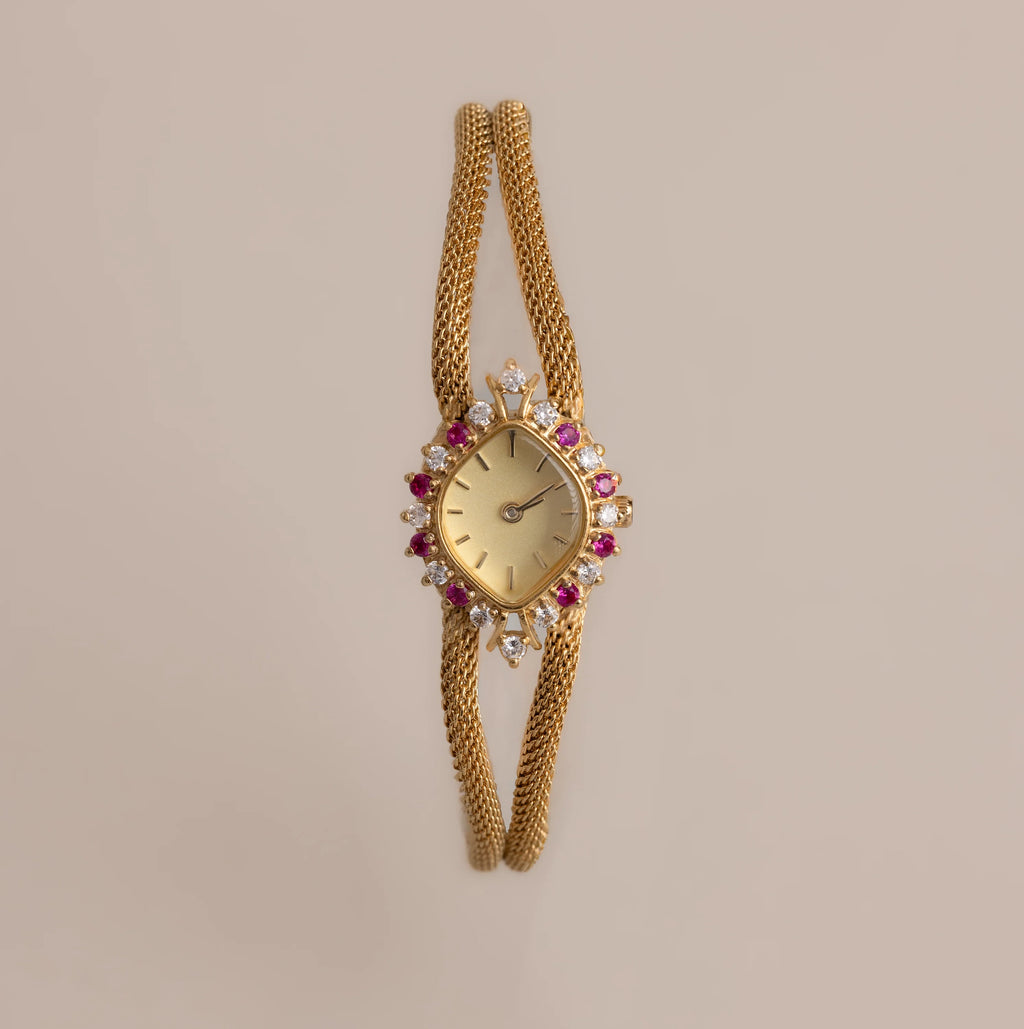Gemstone Duo Chain Timepiece Silver 18K Gold Plated