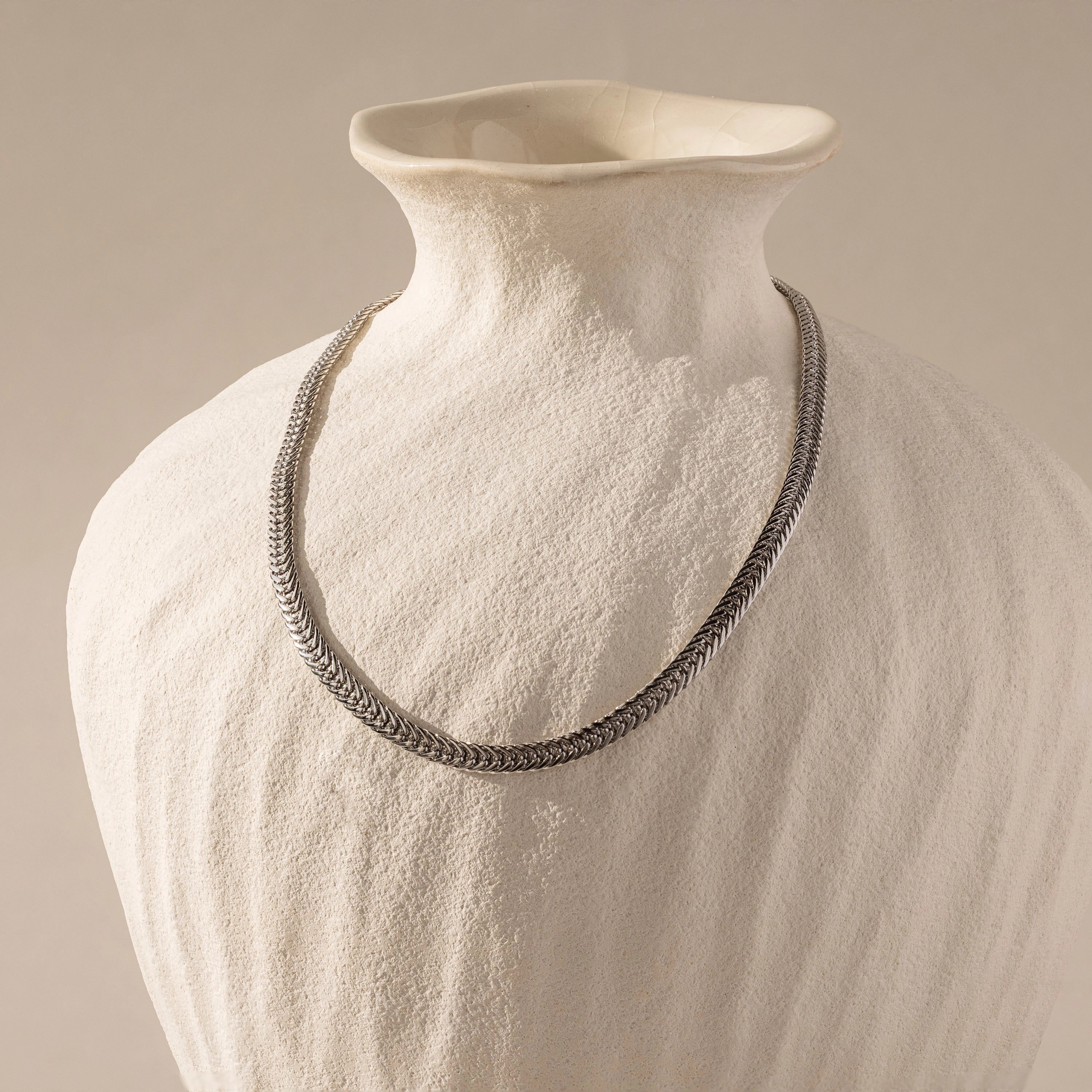 Thick Mesh Chain Necklace Silver 18K Gold Plated