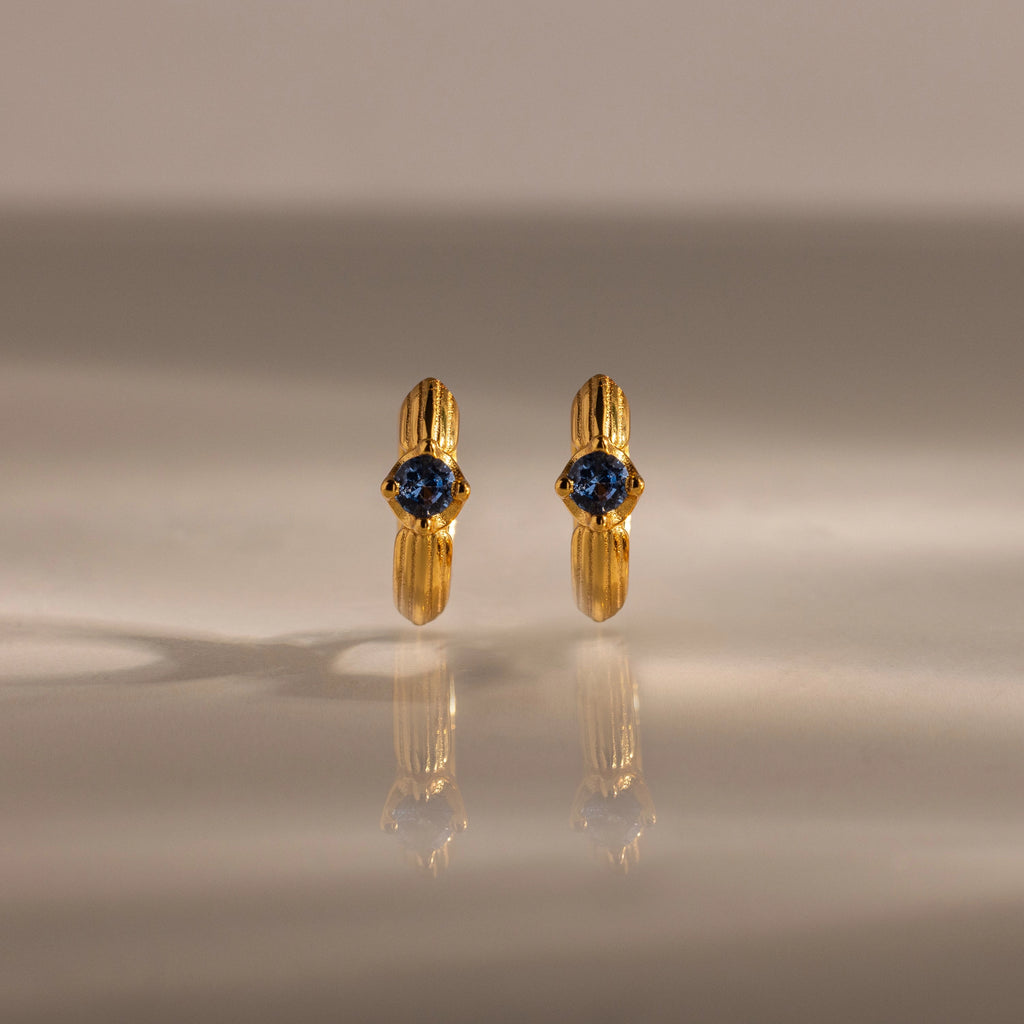 Ribbed Blue Zircon Huggies Silver 18K Gold Plated