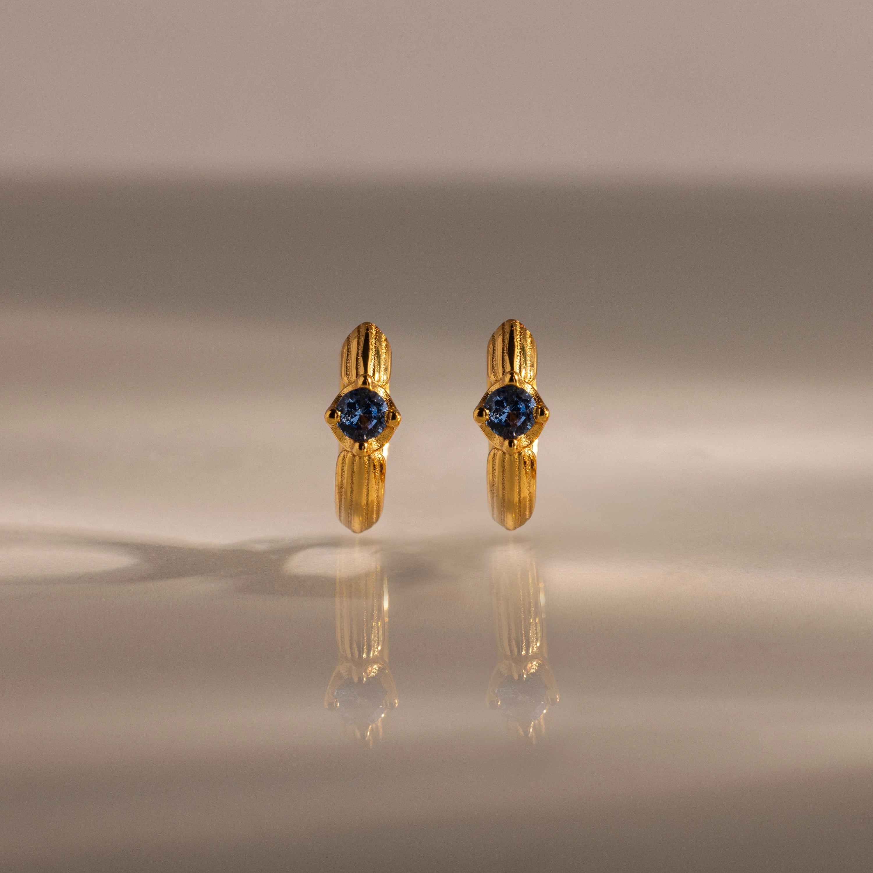 Ribbed Blue Zircon Huggies Silver 18K Gold Plated