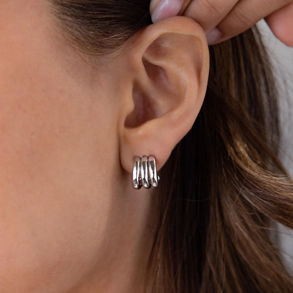Triple Loop Huggie Earrings Silver 18K Gold Plated