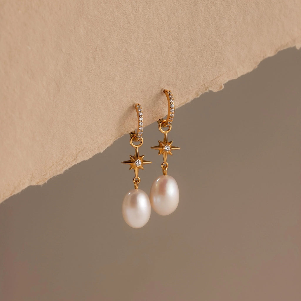 Diamonds North Star Pearl Hoops Silver 18K Gold Plated