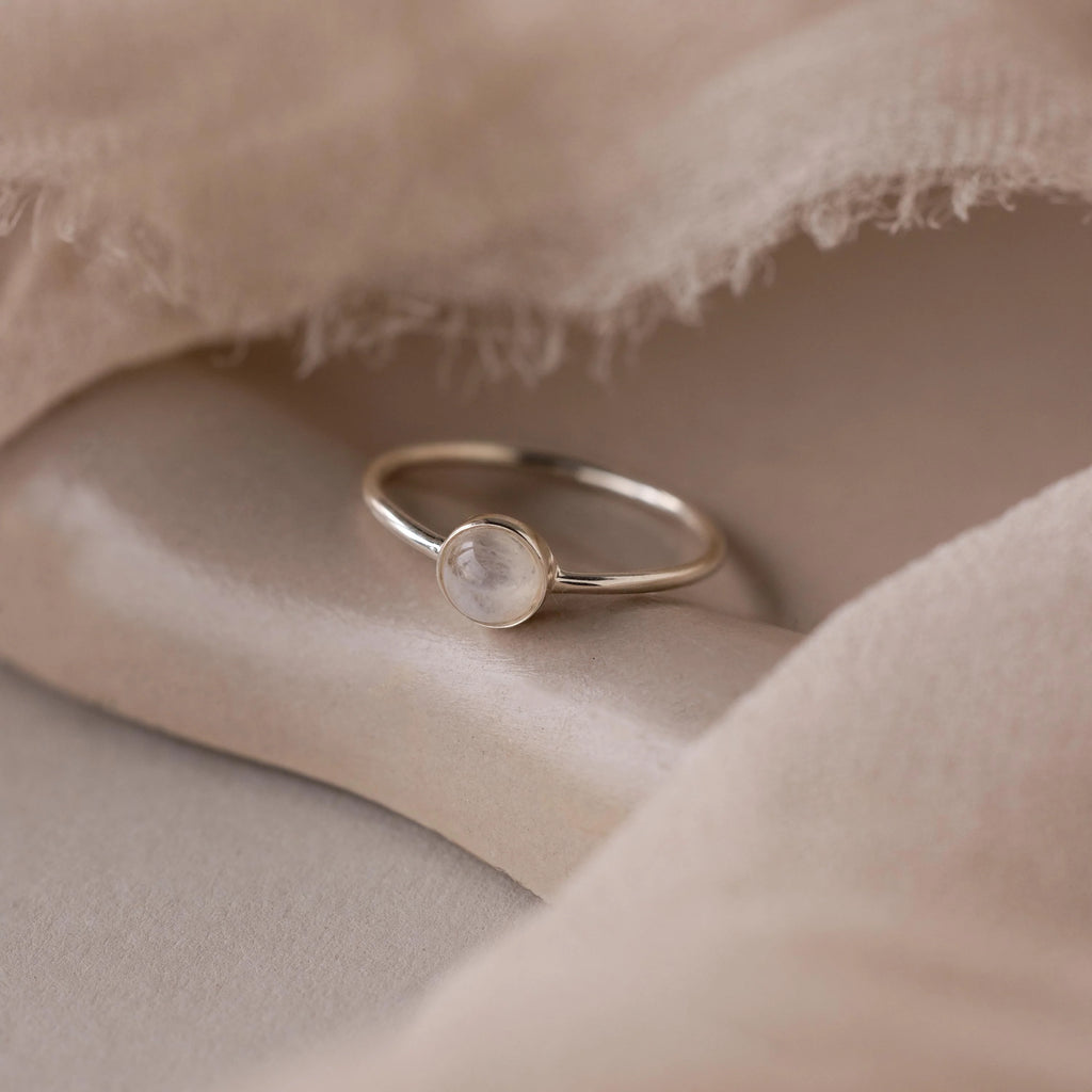 Dainty Round Moonstone Ring Silver 18K Gold Plated