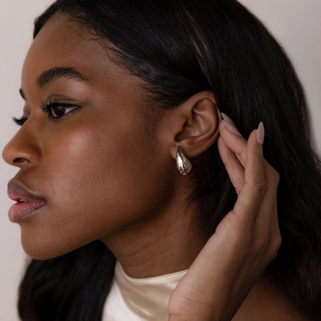 Chunky Tear Drop Studs Silver 18K Gold Plated
