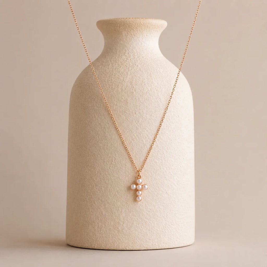 Celeste Pearl Cross Necklace
