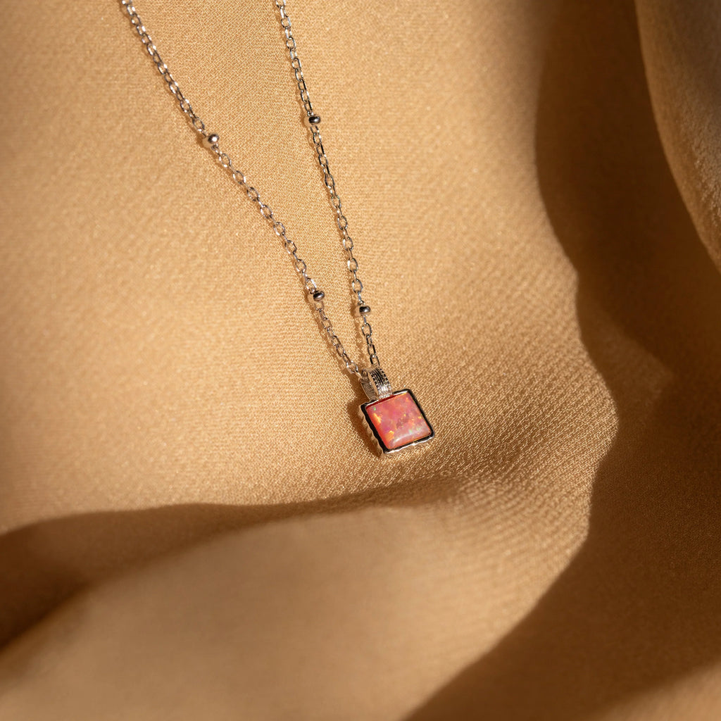 Pink Opal Pendant Necklace Silver 18K Gold Plated
