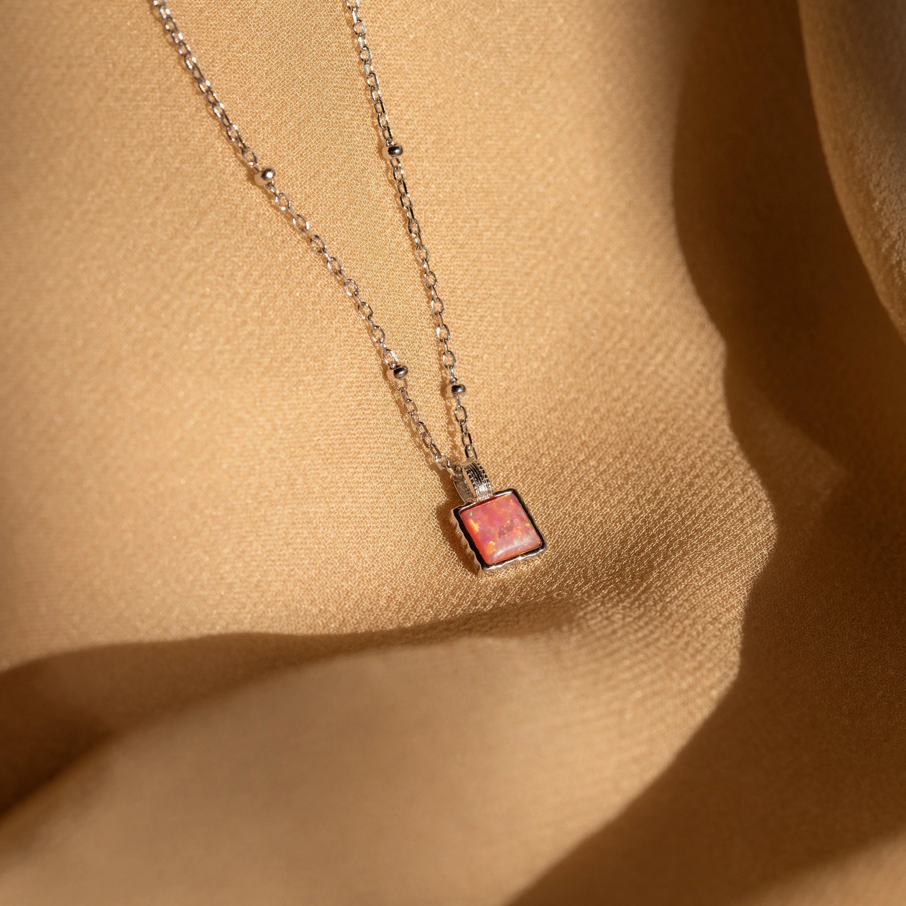 Pink Opal Pendant Necklace Silver 18K Gold Plated