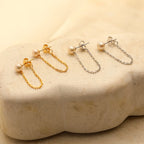 Pearl Chain Studs Silver 18K Gold Plated