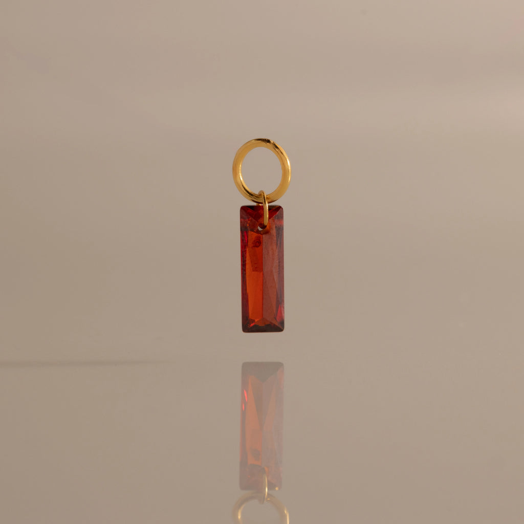 Baguette Cut Garnet Charm Silver 18k Gold Plated