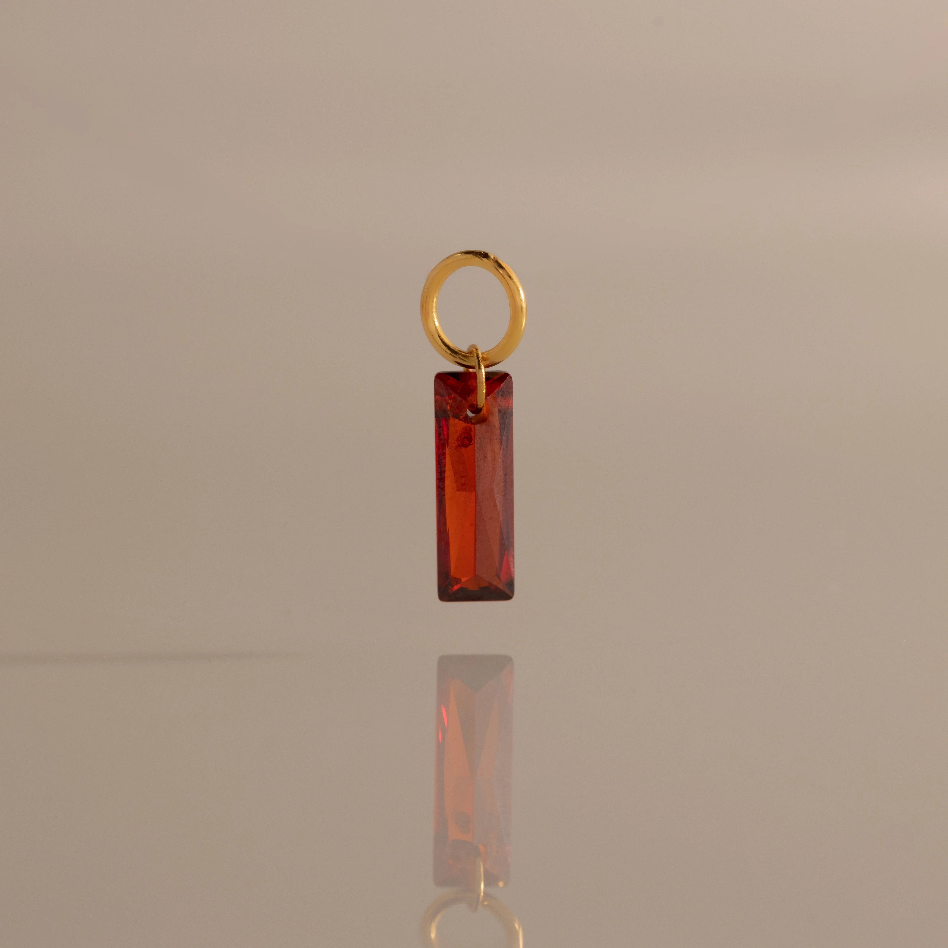 Baguette Cut Garnet Charm Silver 18k Gold Plated