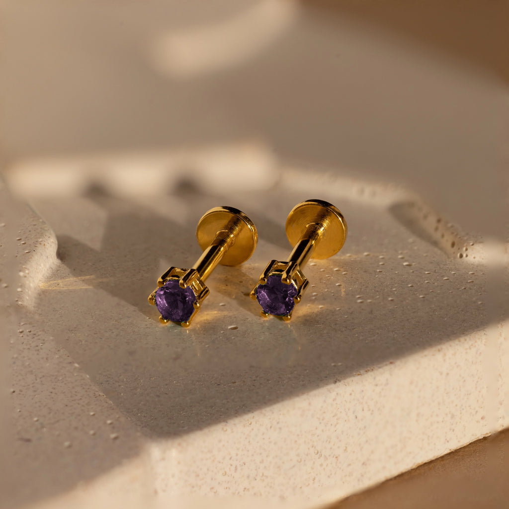 Amethyst Flatback Studs Silver 18K Gold Plated