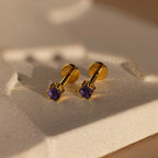 Amethyst Flatback Studs Silver 18K Gold Plated