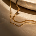 Herringbone Duo Chain Necklace  Silver 18K Gold Plated