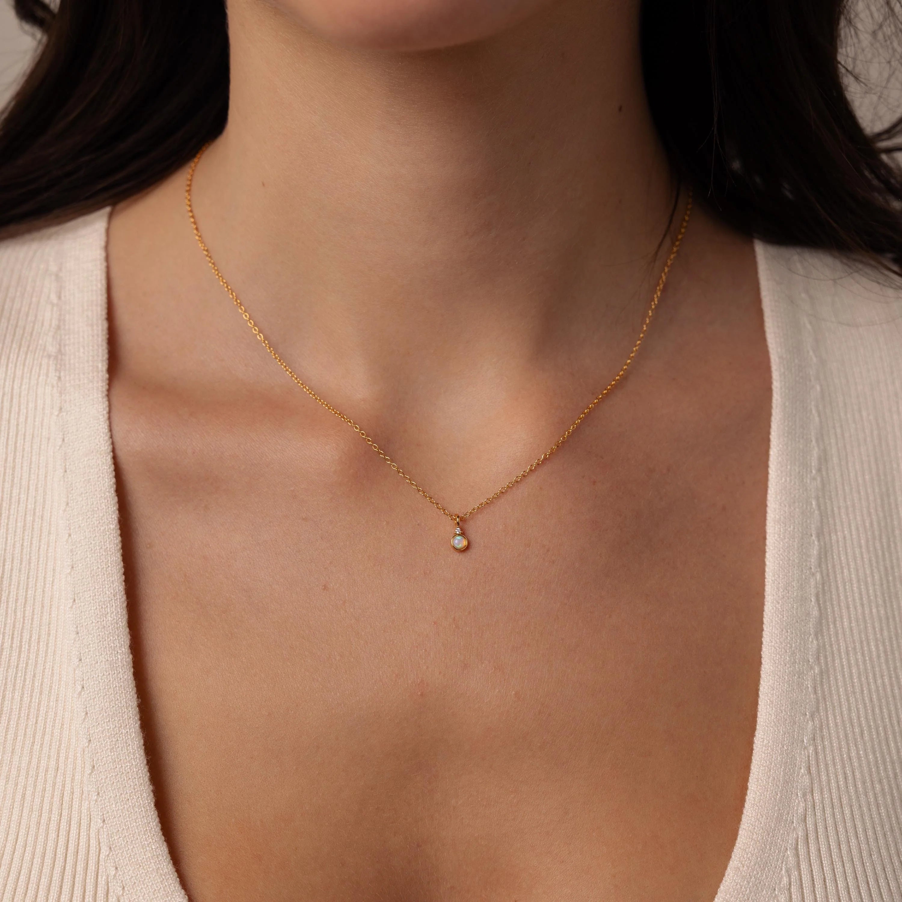 Opal Diamond Necklace Silver 18K Gold Plated