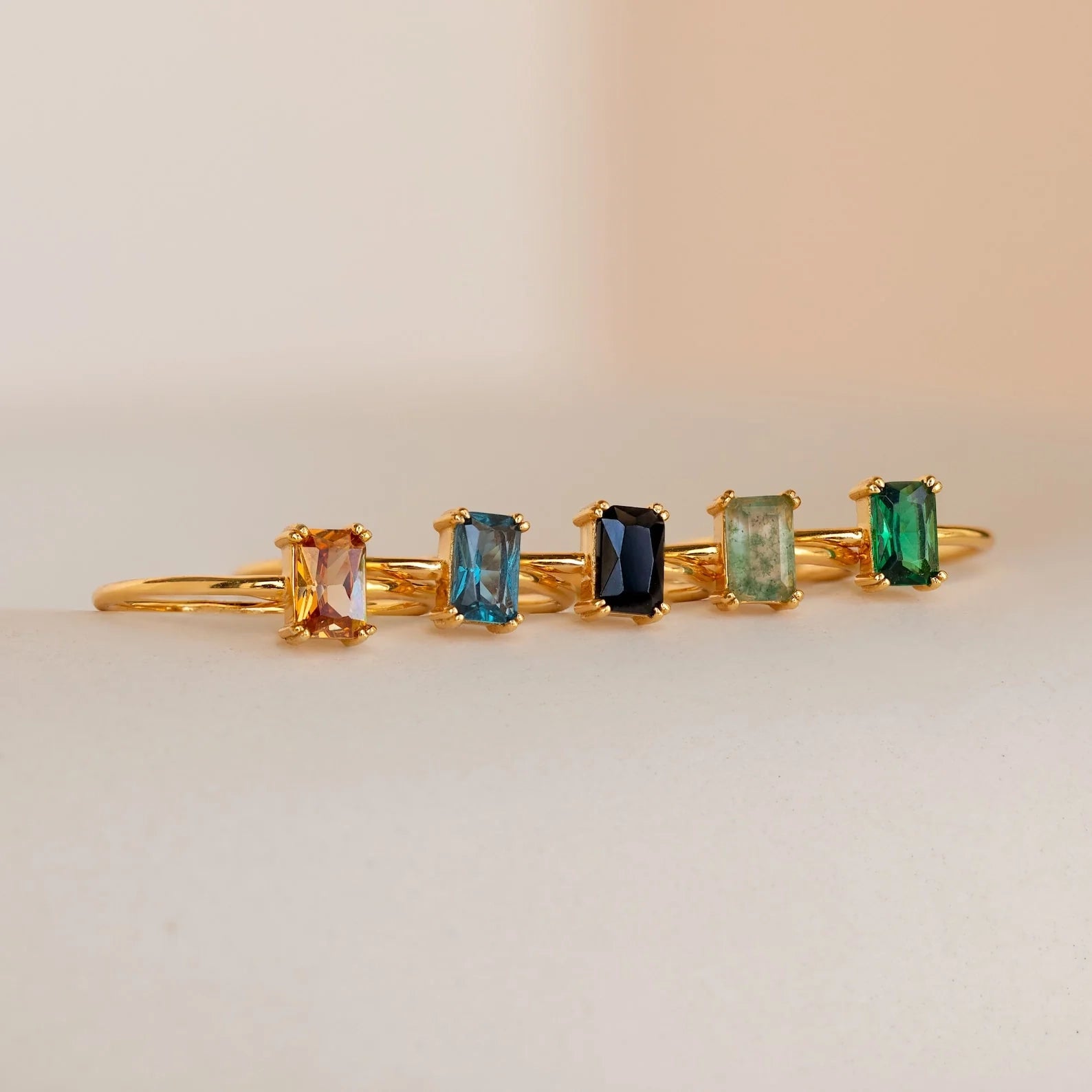 Blue Topaz Emerald Ring Silver 18K Gold Plated