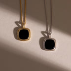 Square Onyx Necklace Silver 18K Gold Plated