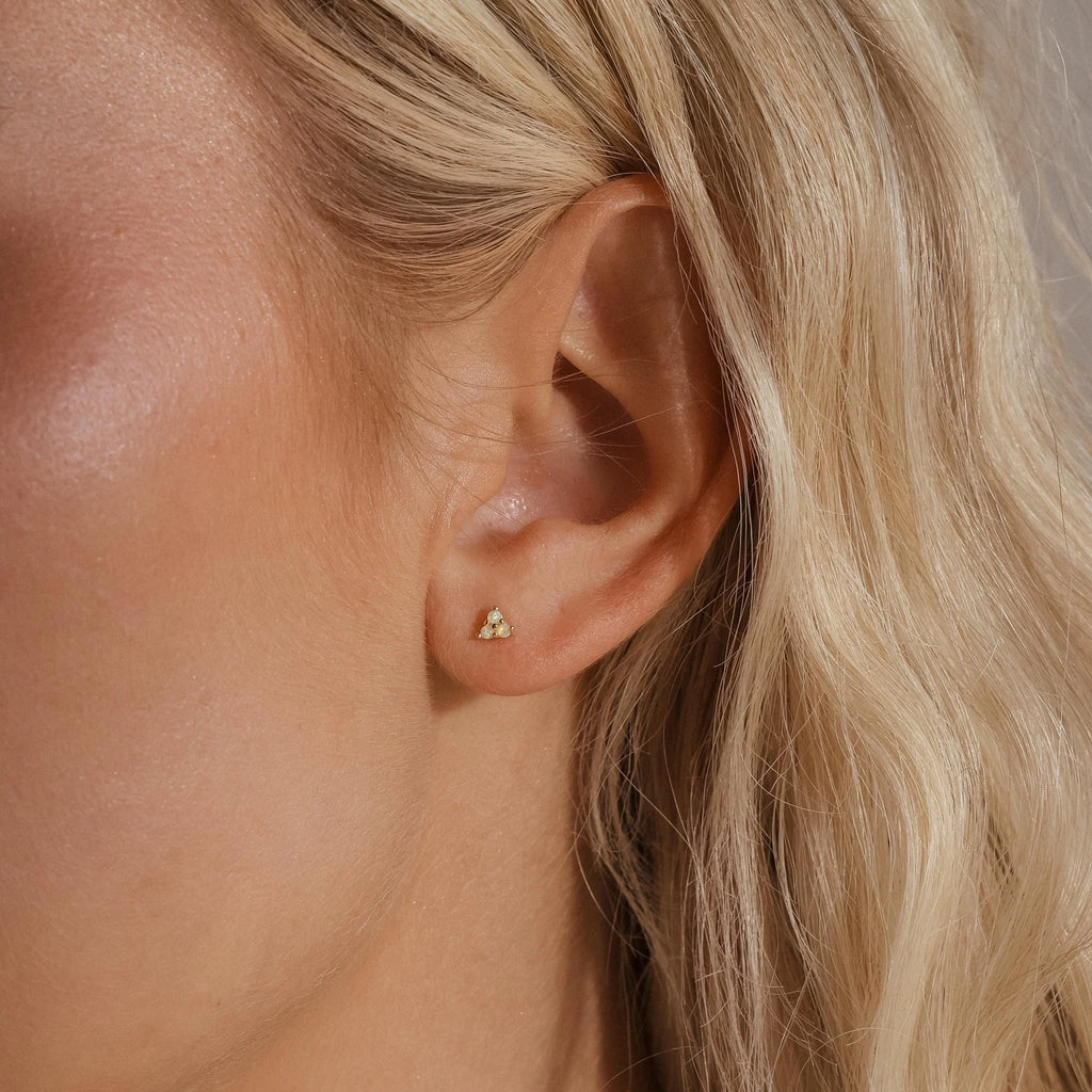 Opal Cluster Flatback Studs Silver 18K Gold Plated