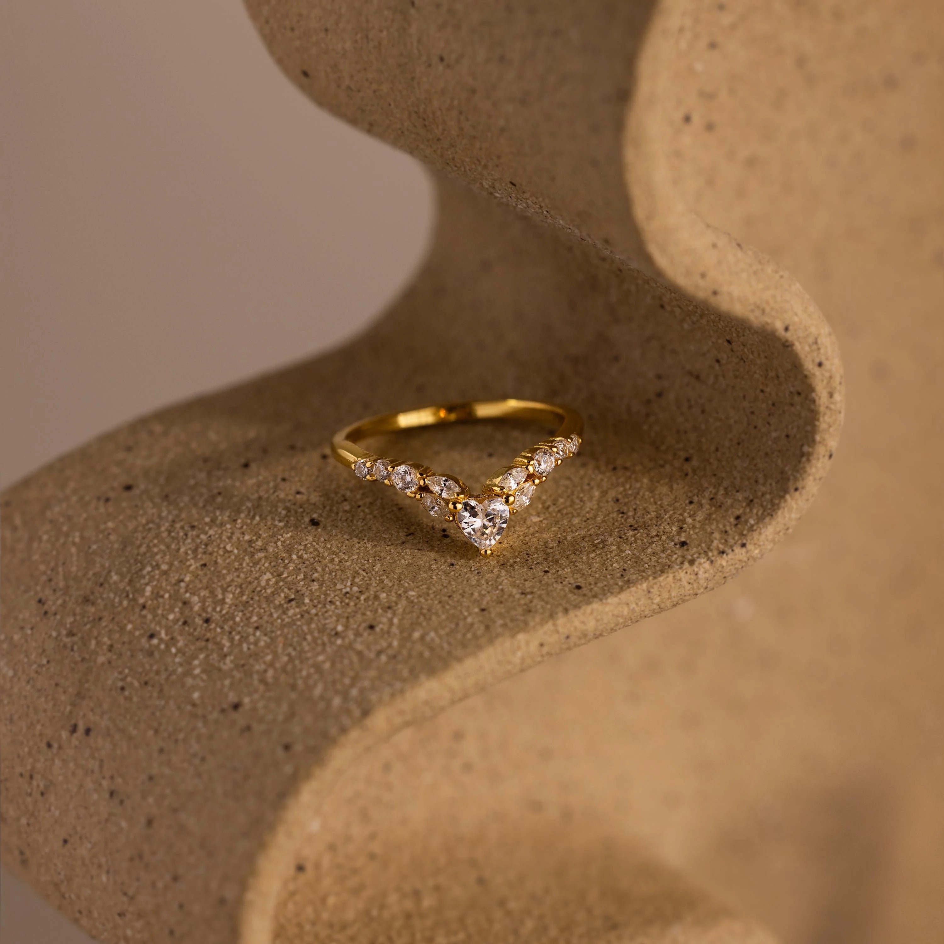 Heart Curve Cluster Ring Silver 18K Gold Plated