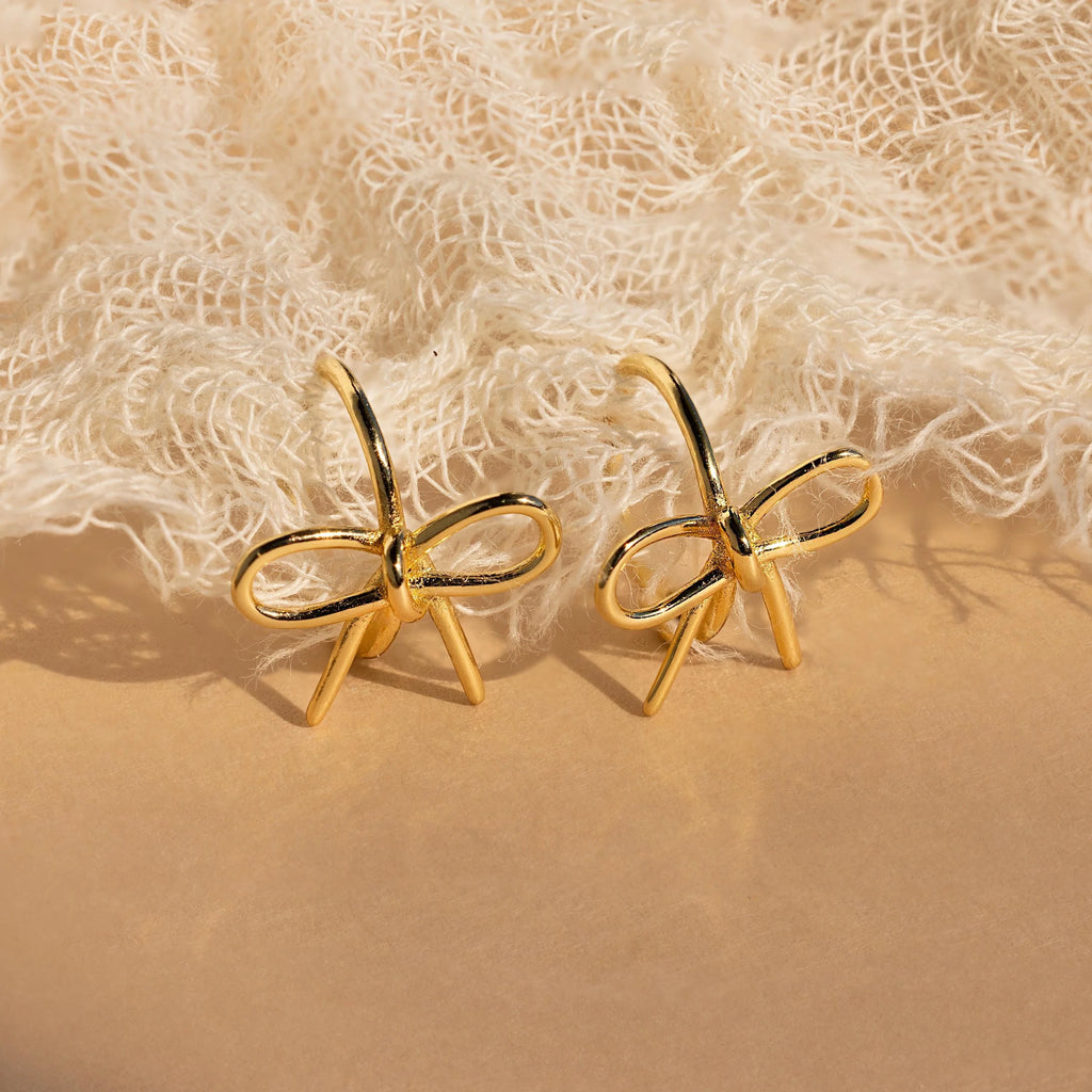 Classic Ribbon Bow Huggies Silver 18K Gold Plated
