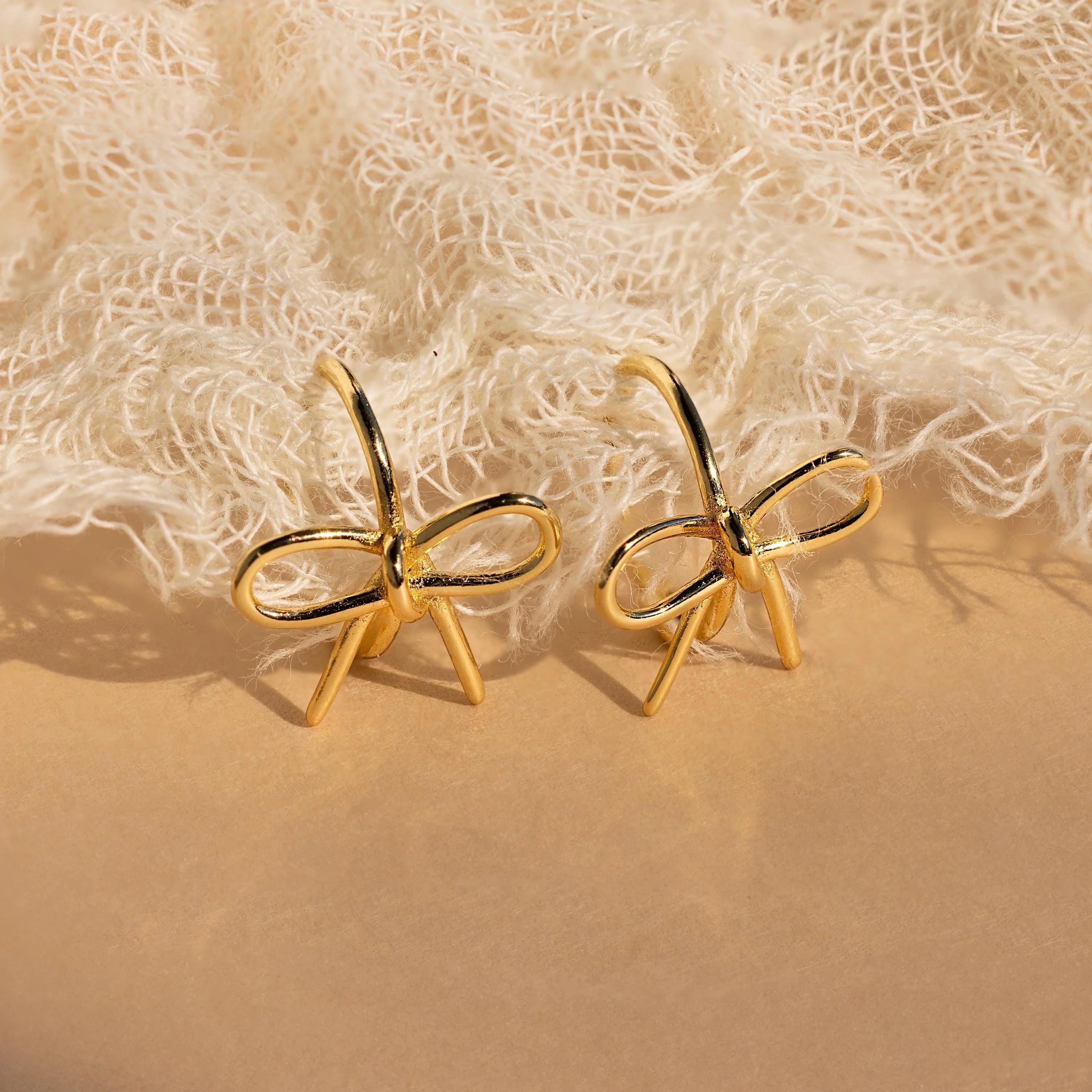 Classic Ribbon Bow Huggies Silver 18K Gold Plated