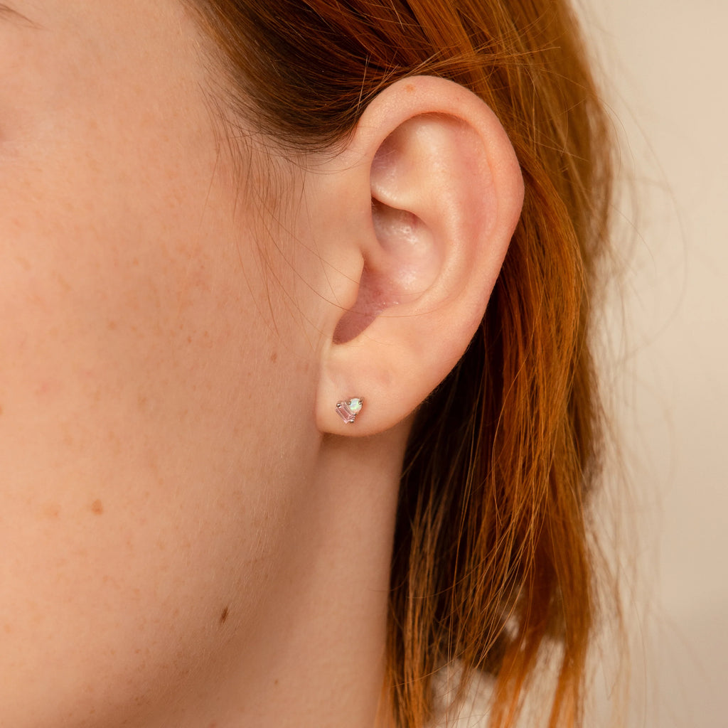 Pink Tourmaline Opal Studs Silver 18K Gold Plated