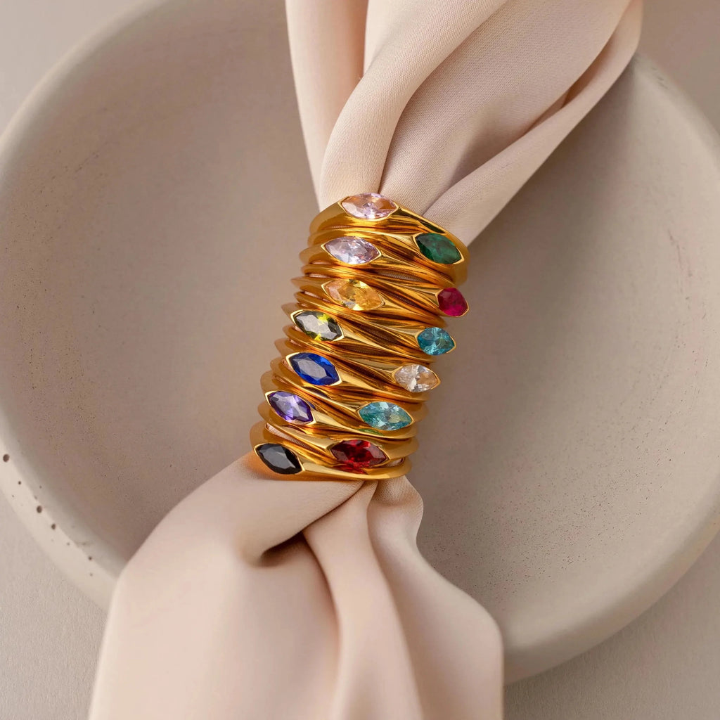 Marquise Birthstone Signet Ring Silver 18K Gold Plated
