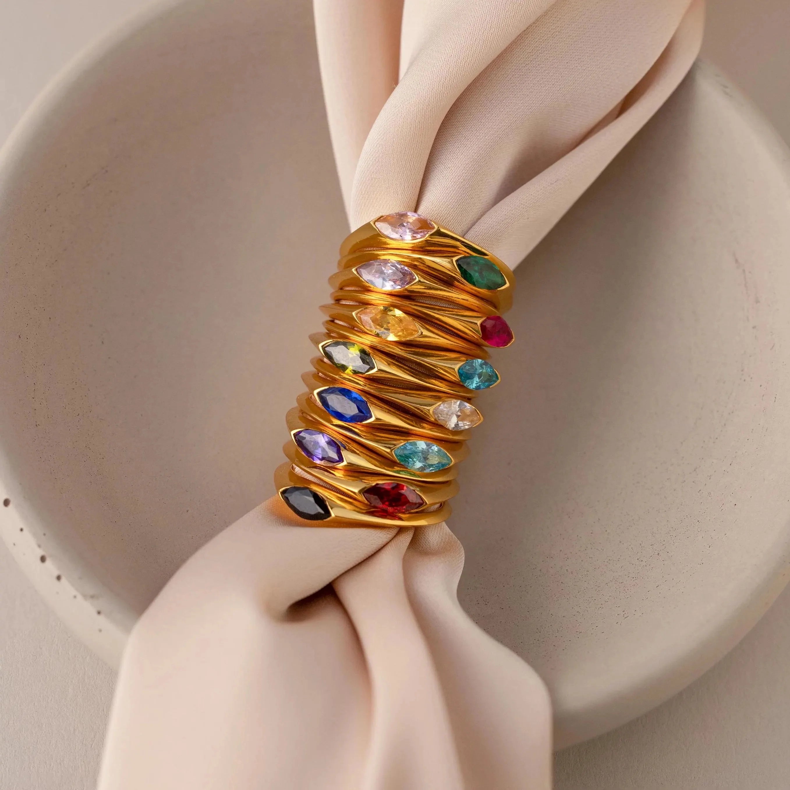 Marquise Birthstone Signet Ring Silver 18K Gold Plated