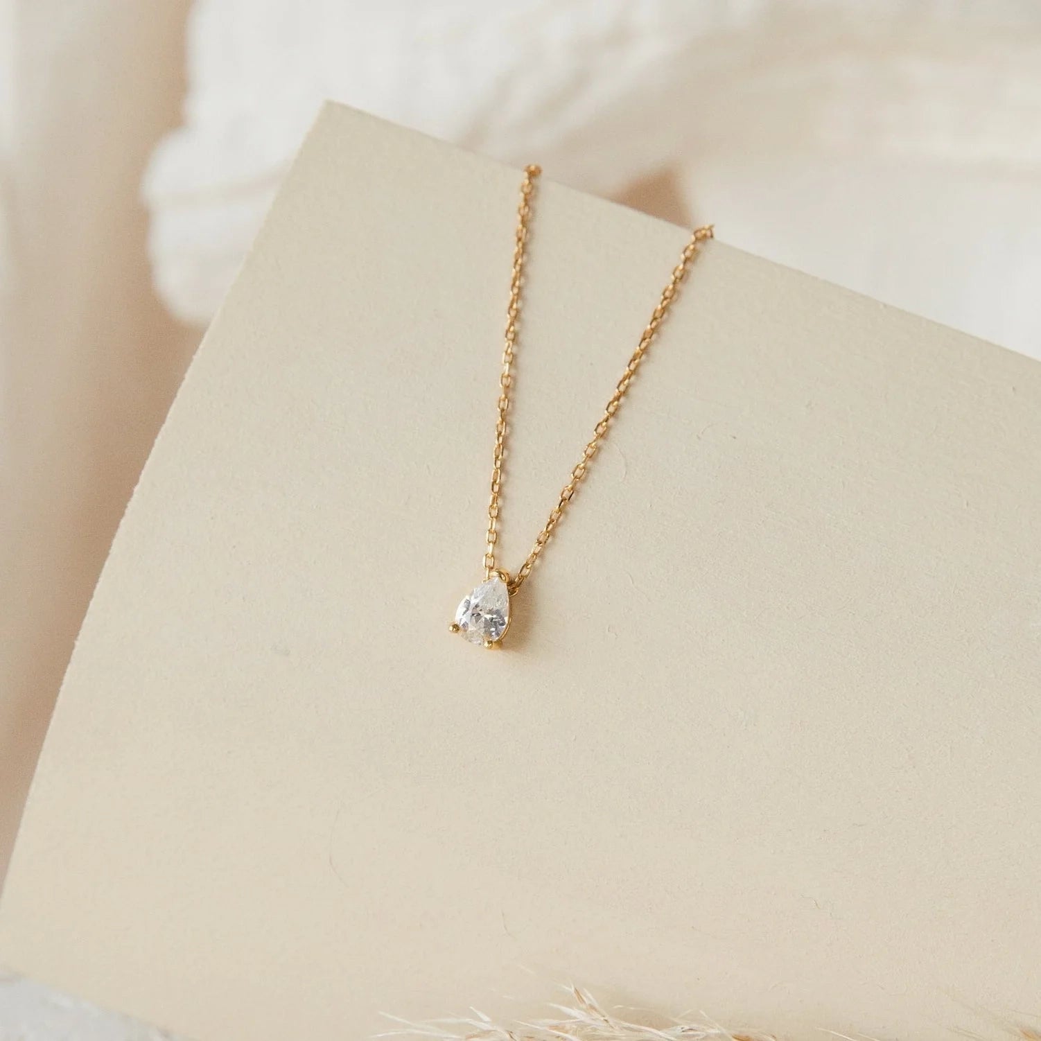 Pear Diamond Necklace Silver 18K Gold Plated
