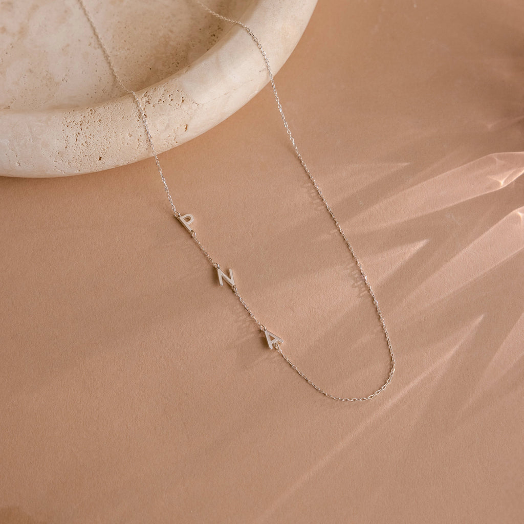 Sideways Initial Necklace Silver 18K Gold Plated