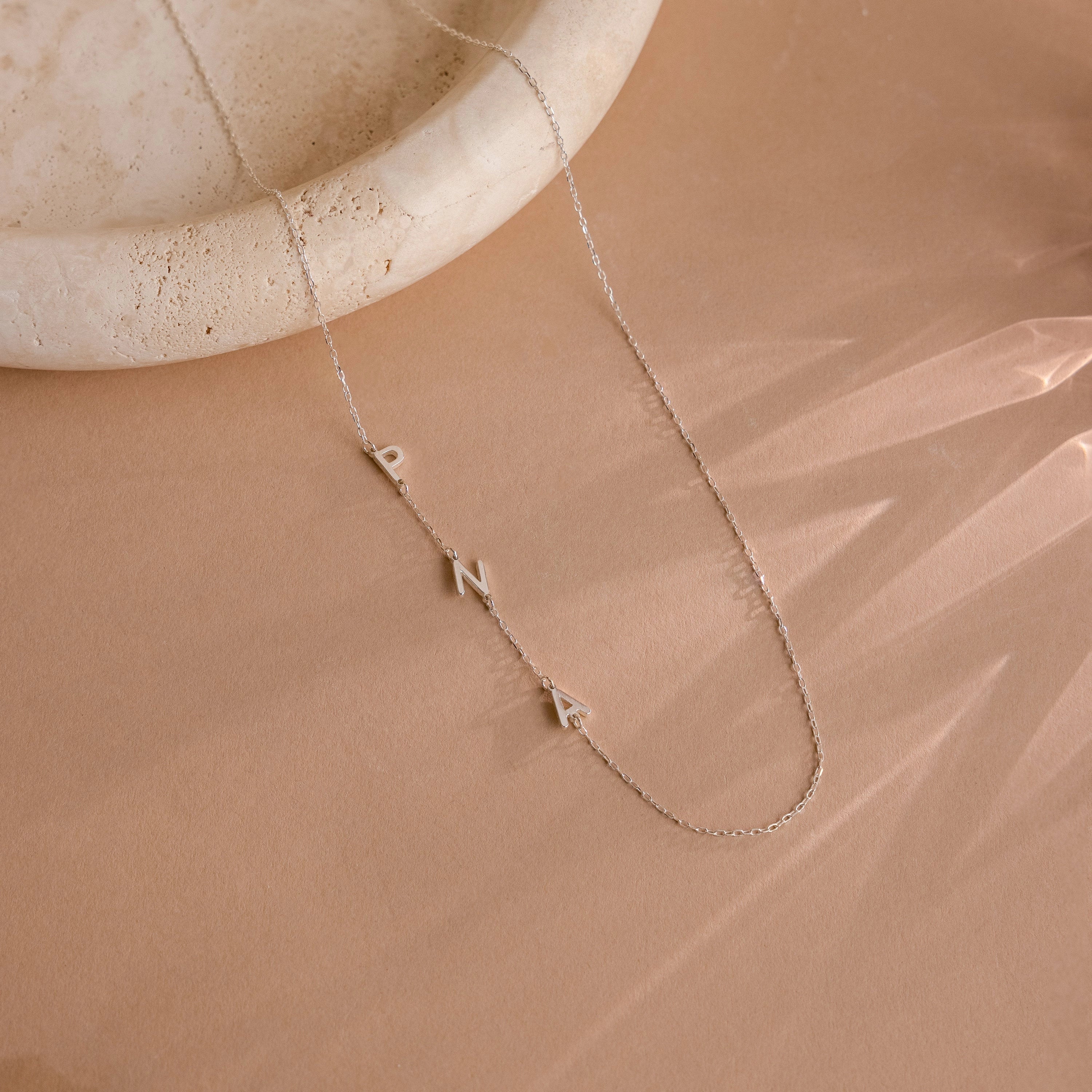 Sideways Initial Necklace Silver 18K Gold Plated