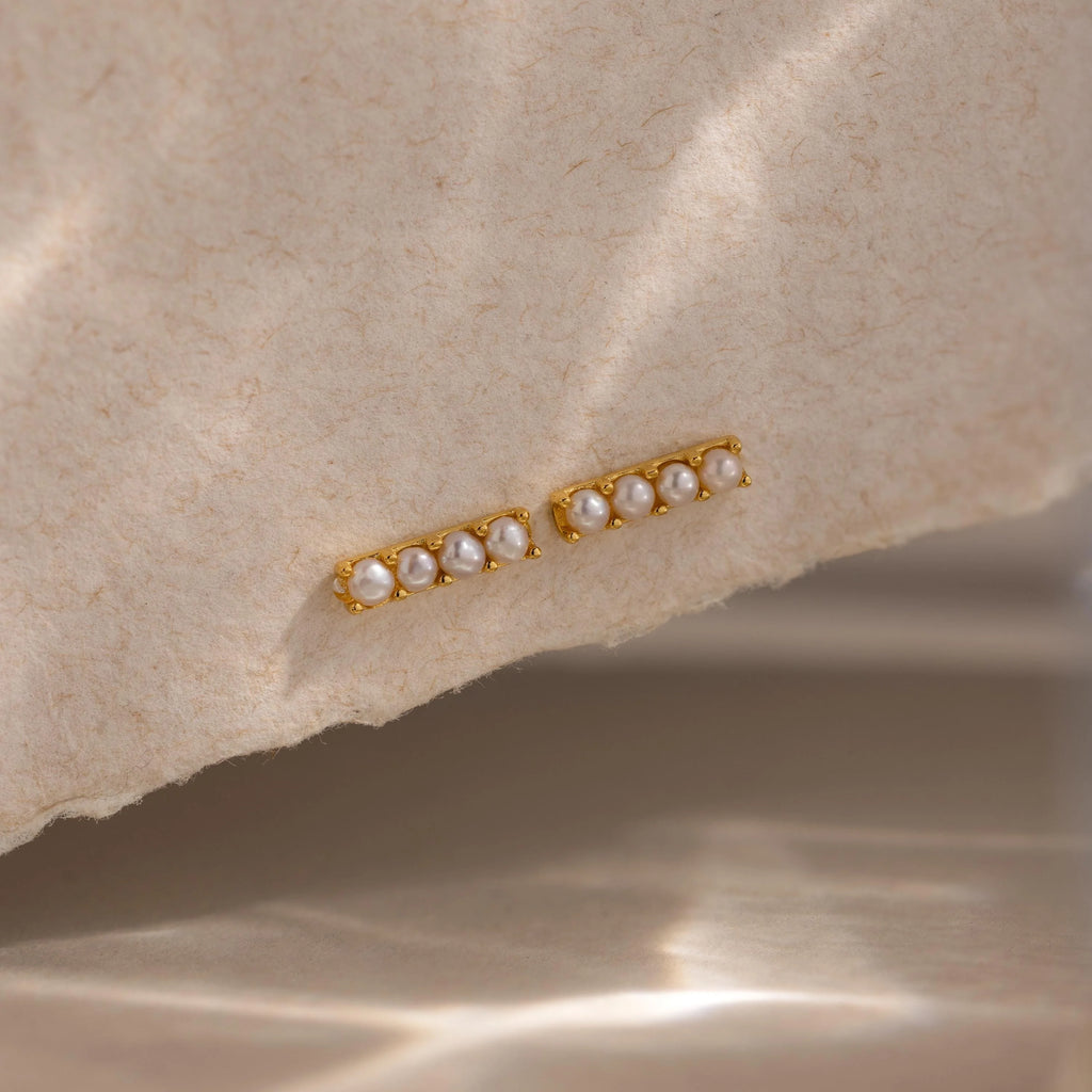 Dainty Pearl Bar Studs Silver 18K Gold Plated