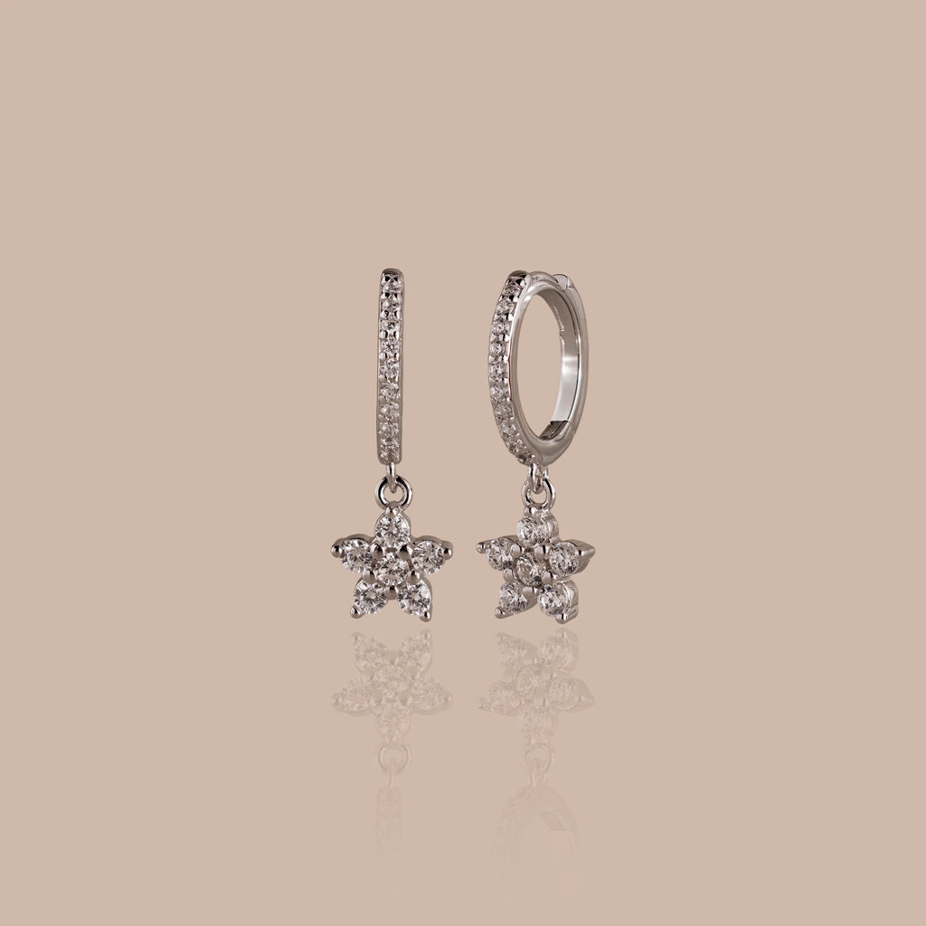 Diamond Blossom Drop Huggies Silver 18K Gold Plated