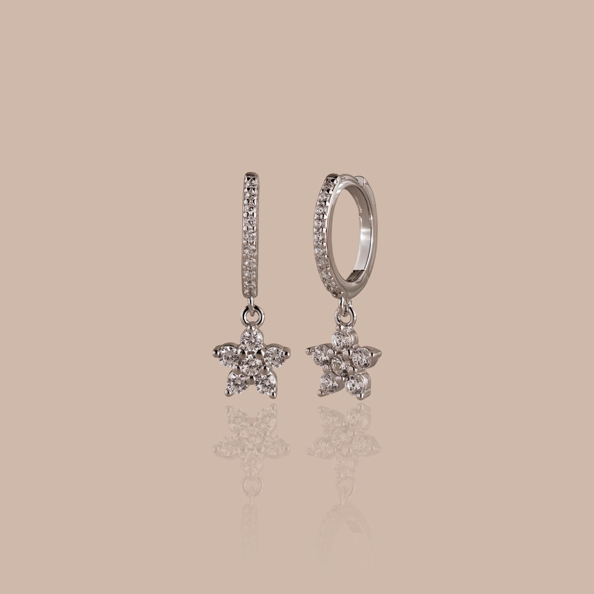 Diamond Blossom Drop Huggies Silver 18K Gold Plated