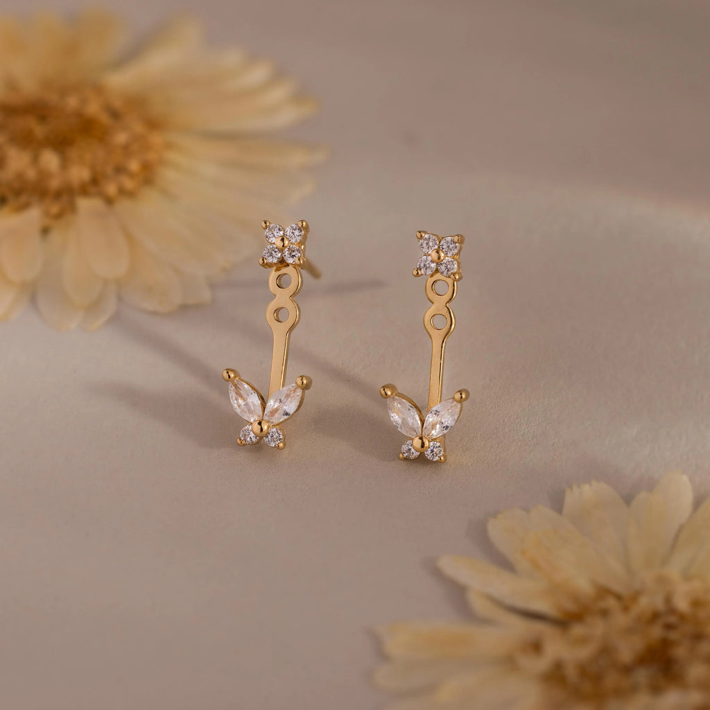 Butterfly Ear Jackets Silver 18K Gold Plated