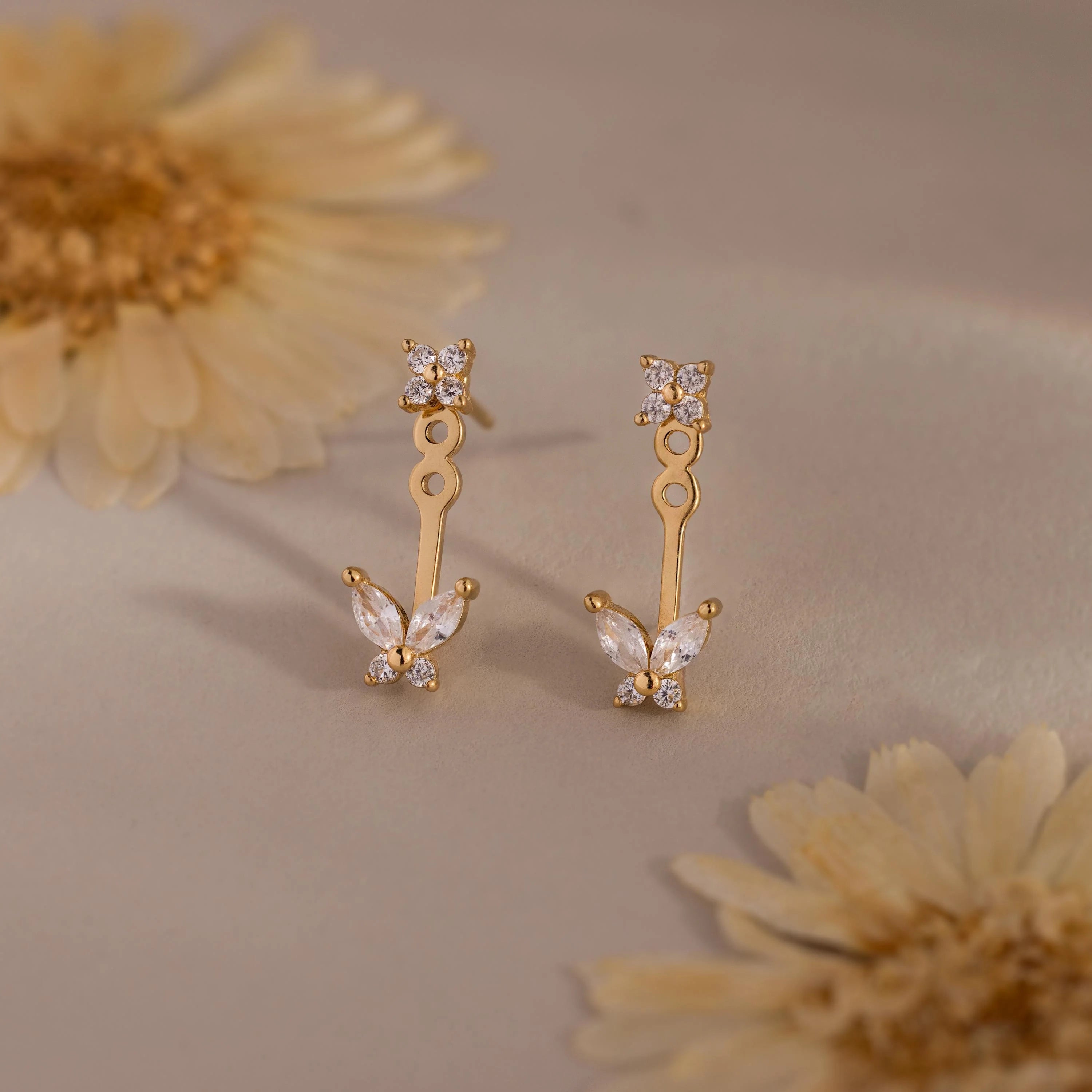 Butterfly Ear Jackets Silver 18K Gold Plated