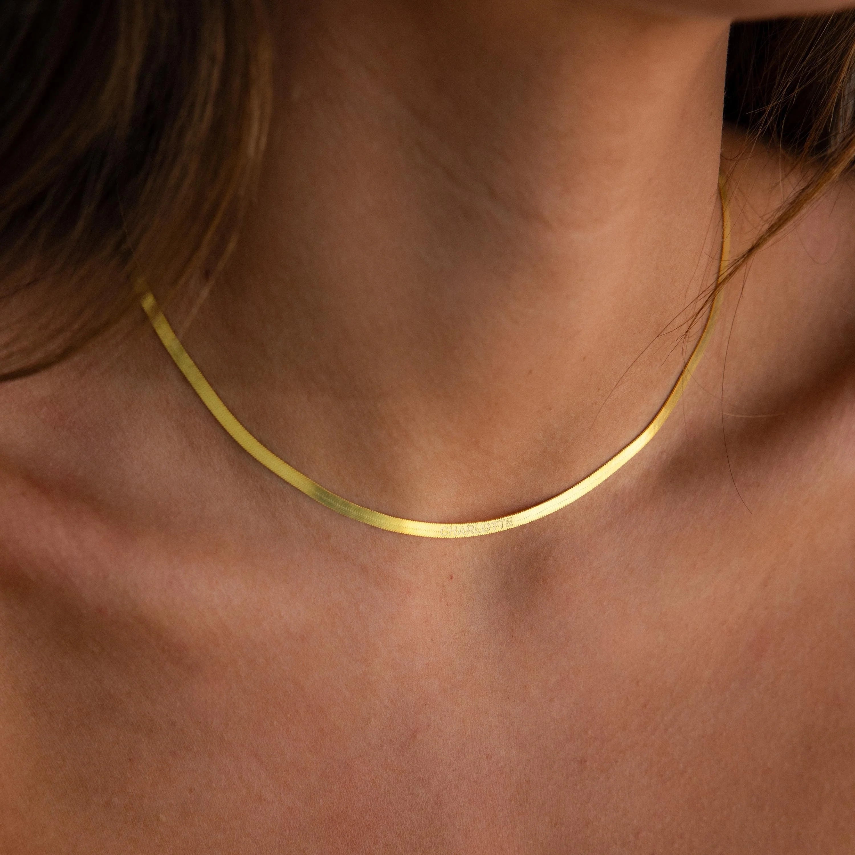 Engraved Herringbone Chain Necklace Silver 18K Gold Plated