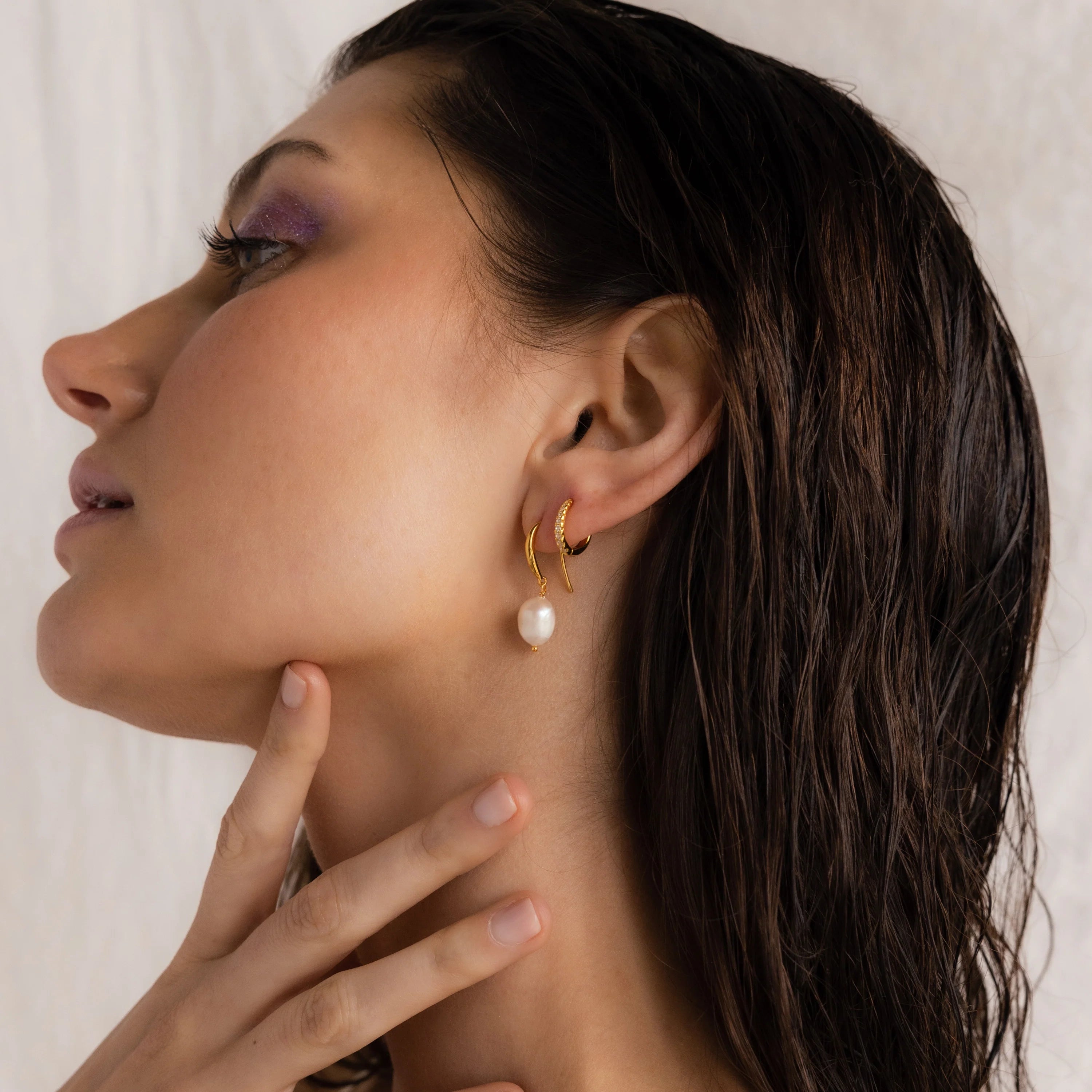 Dangling Pearl Drop Earrings Silver 18K Gold Plated